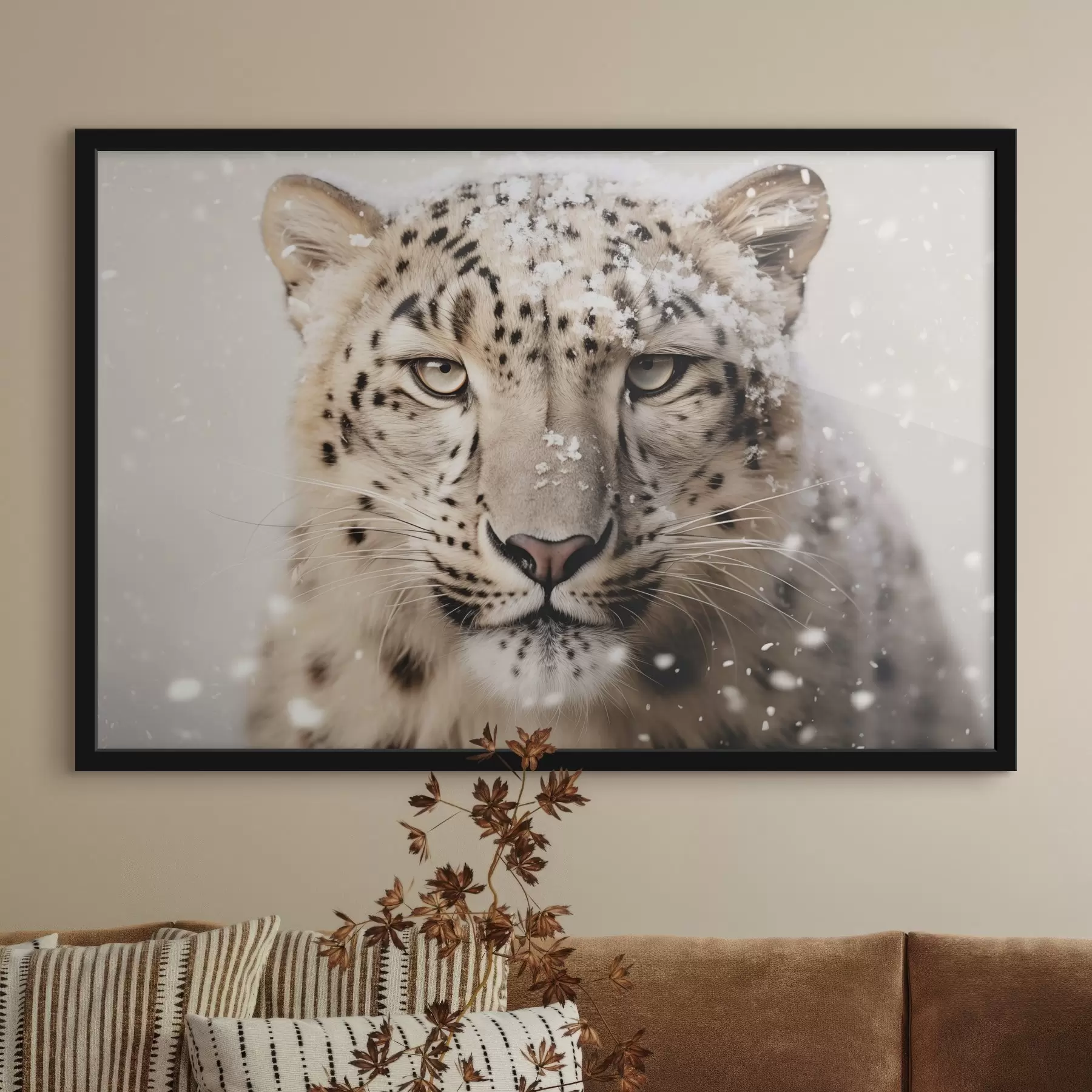 murales de pared Retrato de un leopardo bajo la nieve f41434