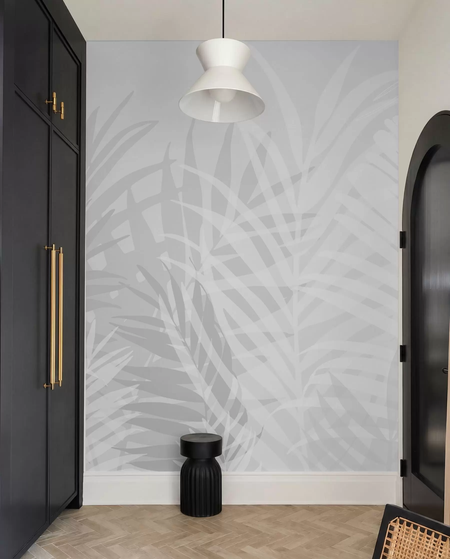 murales de pared Hojas tropicales de moda color gris w02026v1