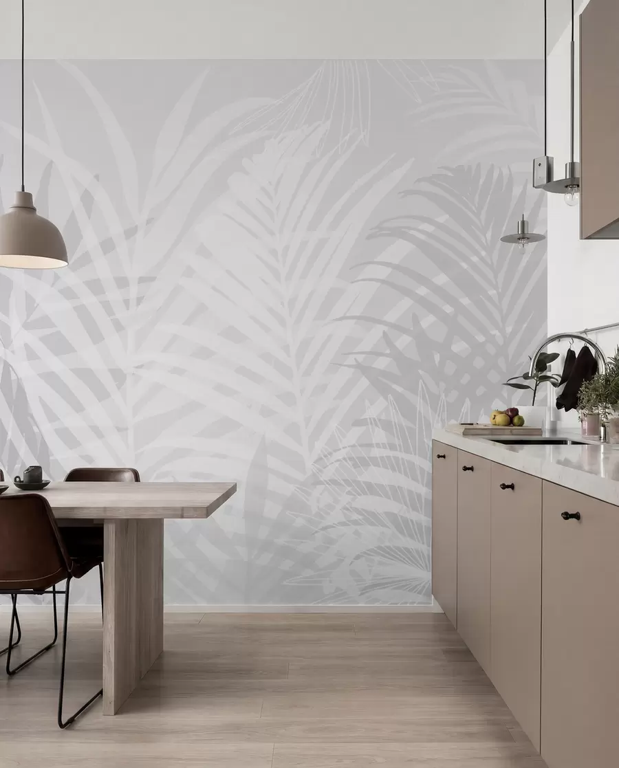 murales de pared Hojas tropicales de moda color gris w02026v1