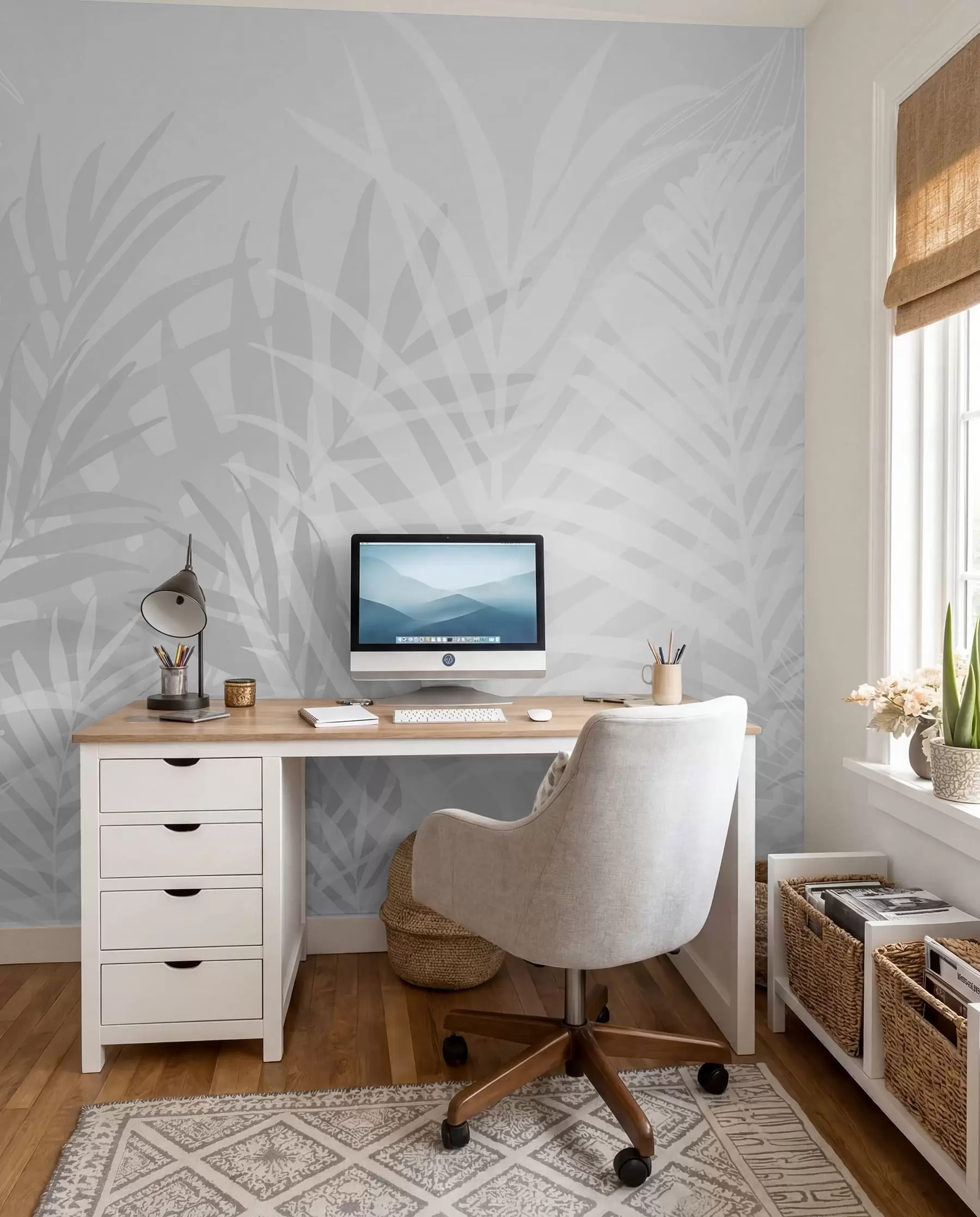murales de pared Hojas tropicales de moda color gris w02026v1
