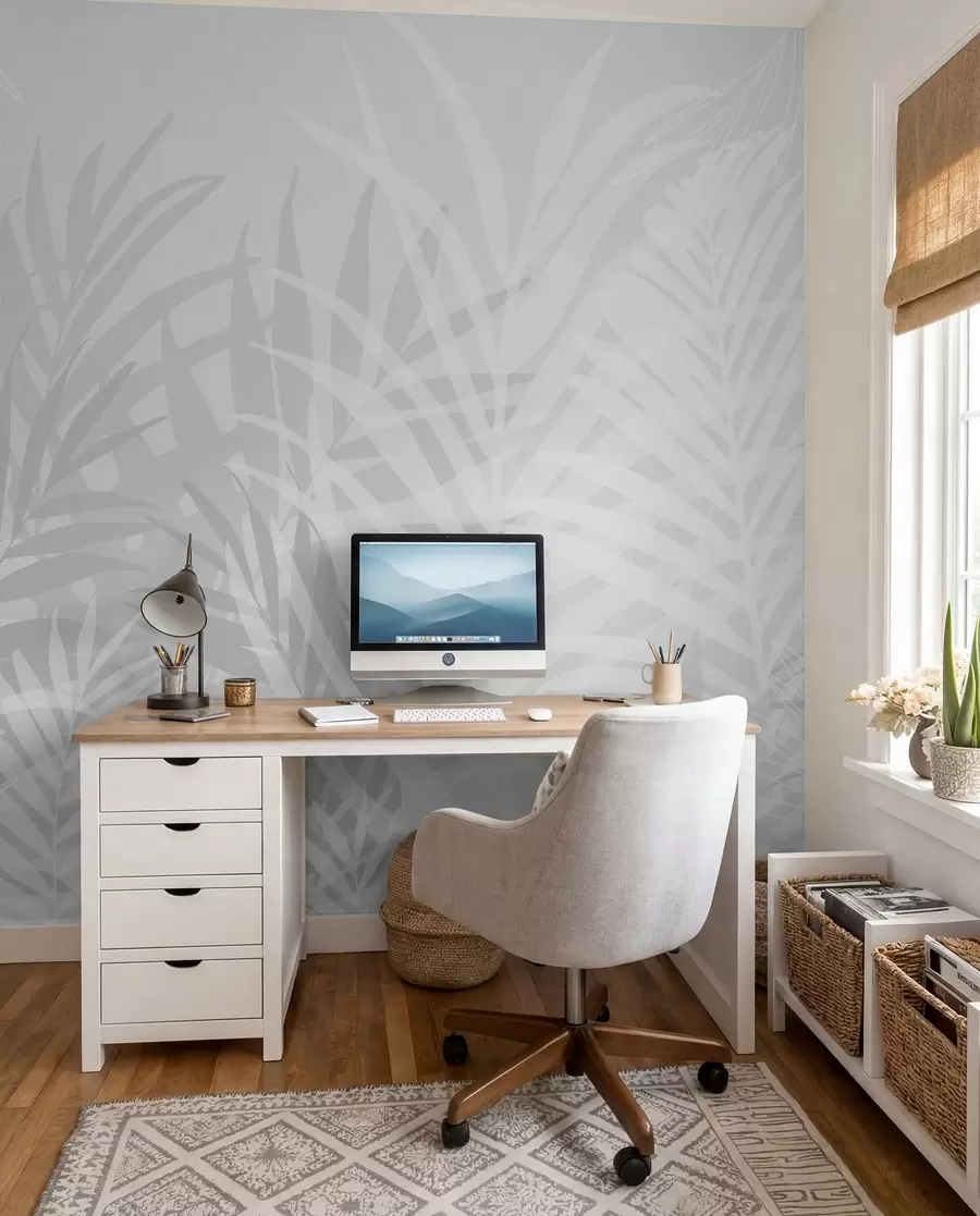 murales de pared Hojas tropicales de moda color gris w02026v1
