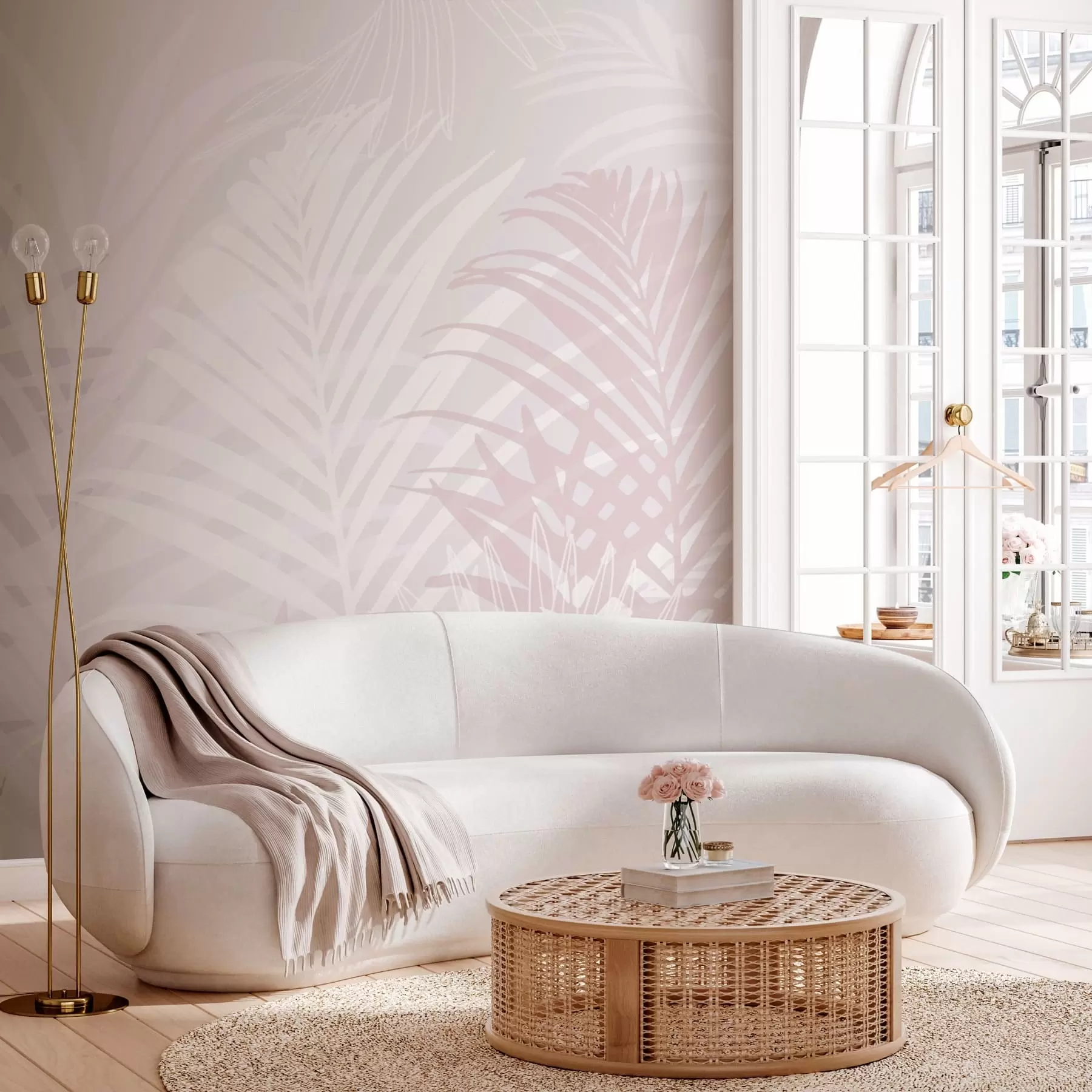 murales de pared Hojas tropicales de moda color rosa w02026v4