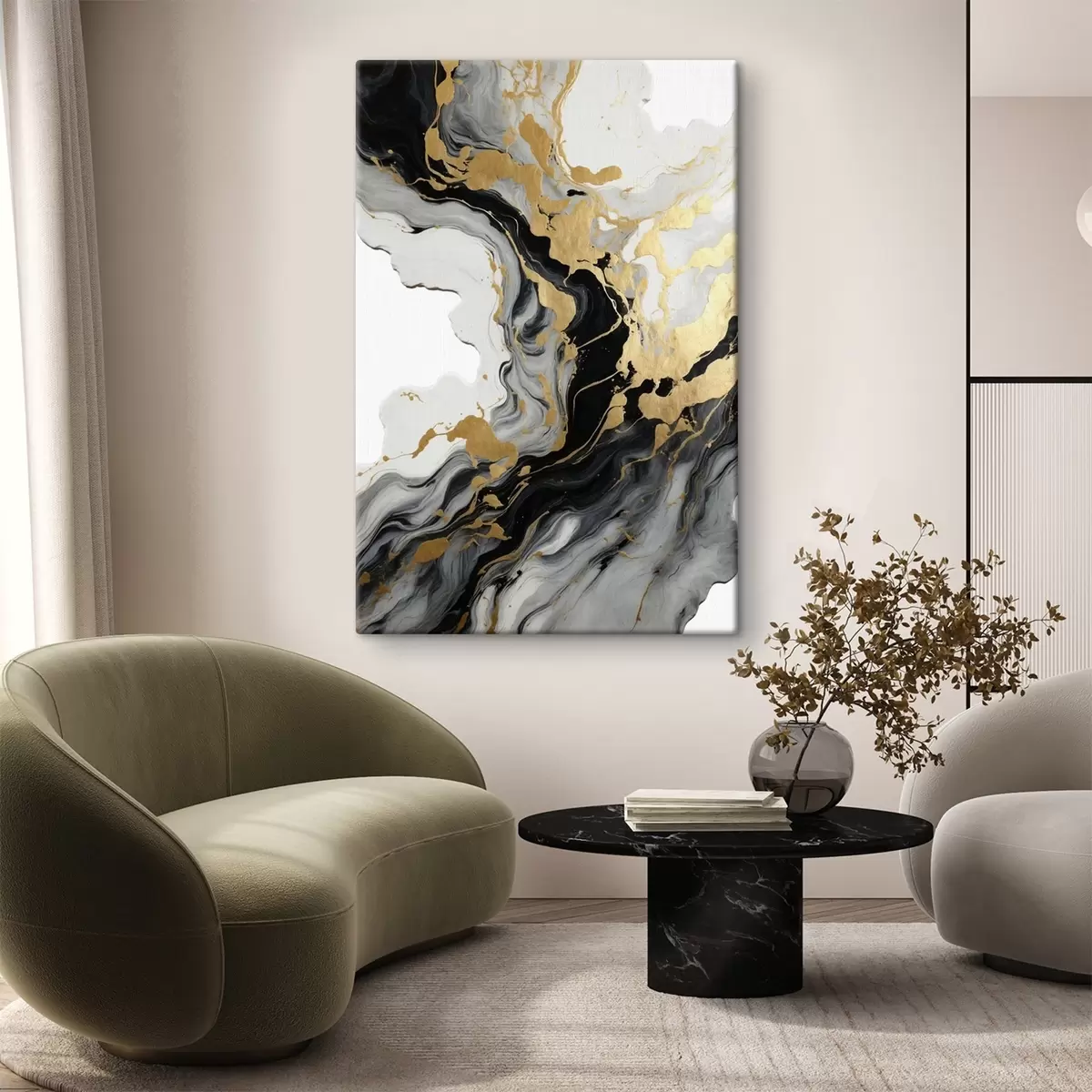 murales de pared Pintura abstracta en acuarela con pinturas negra y amarilla s41290