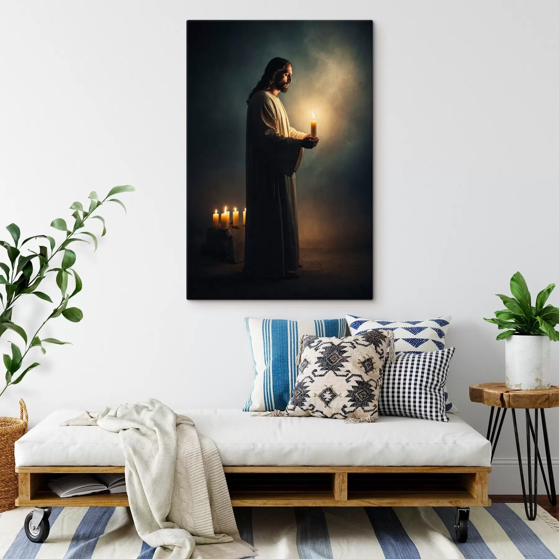 murales de pared Jesucristo con vela en la oscuridad s41315