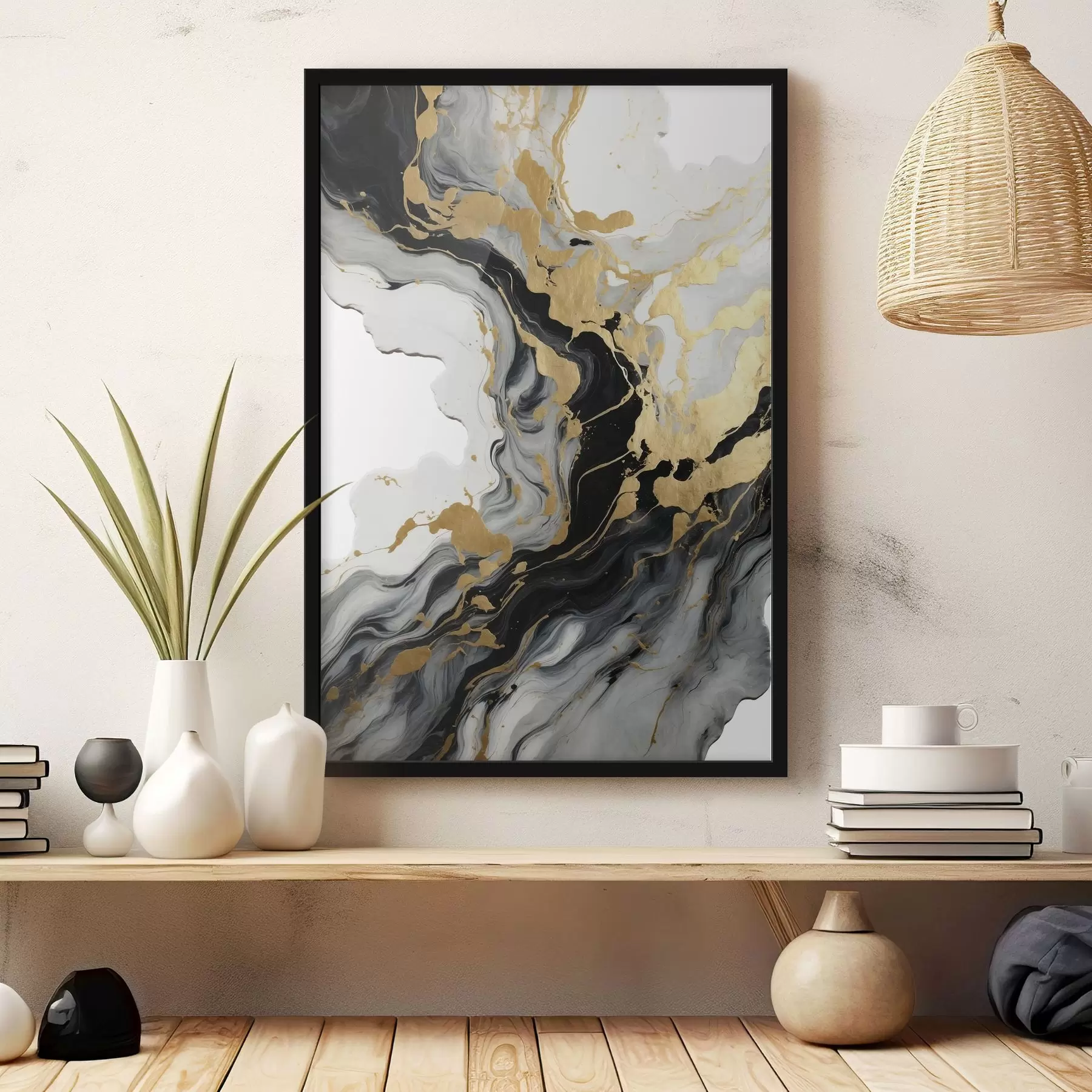 murales de pared Pintura abstracta en acuarela con pinturas negra y amarilla f41290