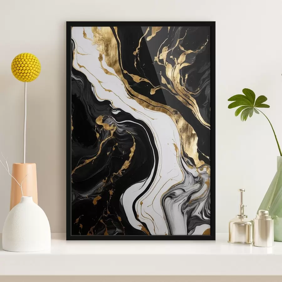 murales de pared Pintura abstracta en blanco y negro con manchas amarillas f41292