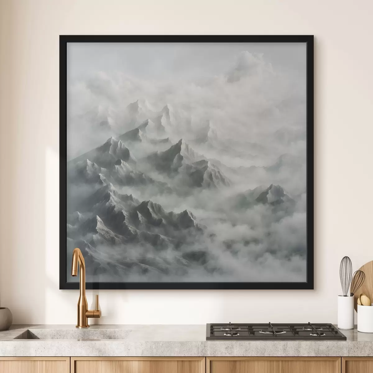 Poster Montañas nevadas con niebla f41301