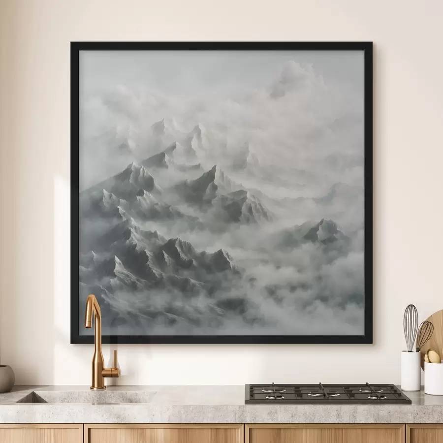 murales de pared Montañas nevadas con niebla f41301