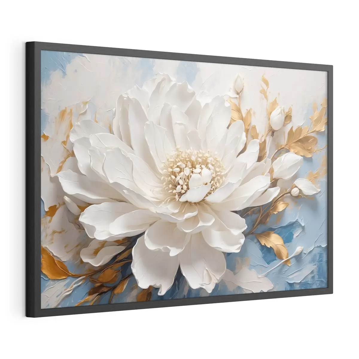 Poster Flor blanca sobre fondo blanco y azul f41311