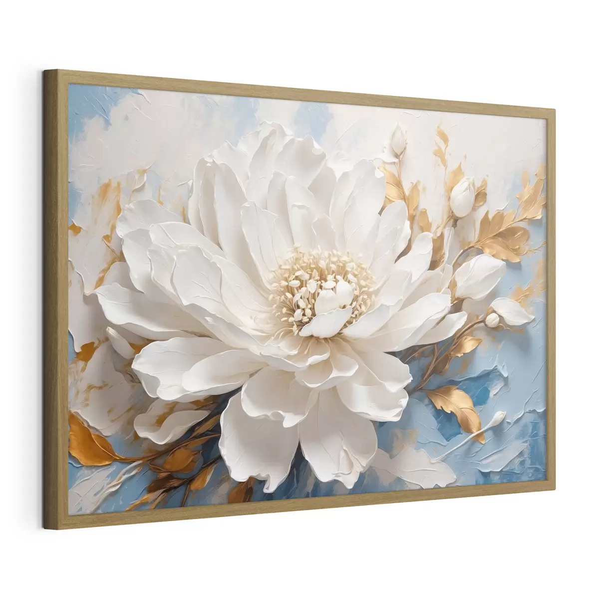 Poster Flor blanca sobre fondo blanco y azul f41311