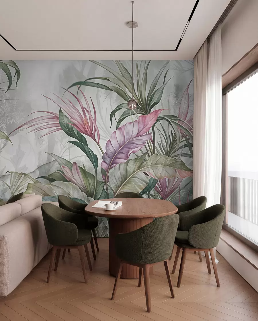 murales de pared Follaje rosa y verde w08375