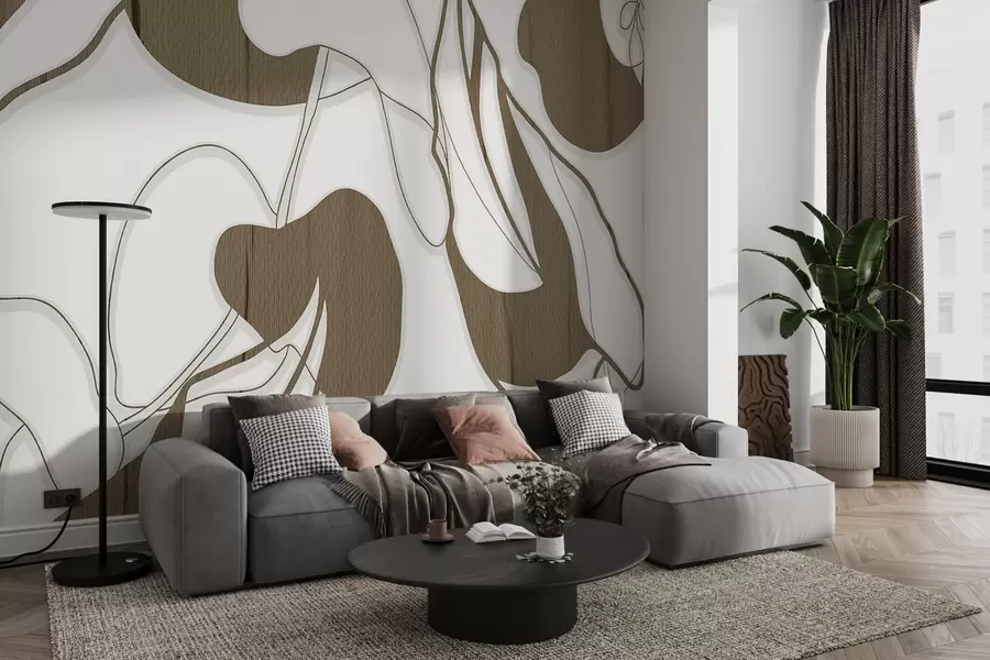 murales de pared Elegantes motivos florales abstractos en tonos w00833