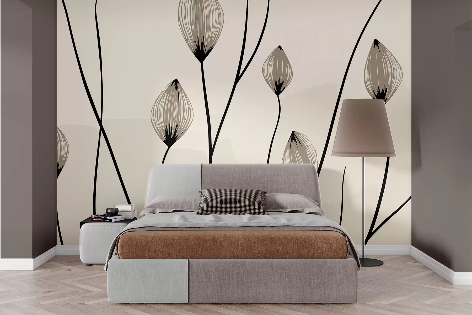 murales de pared Capullos de flores abstractos en estilo minimalista w02027