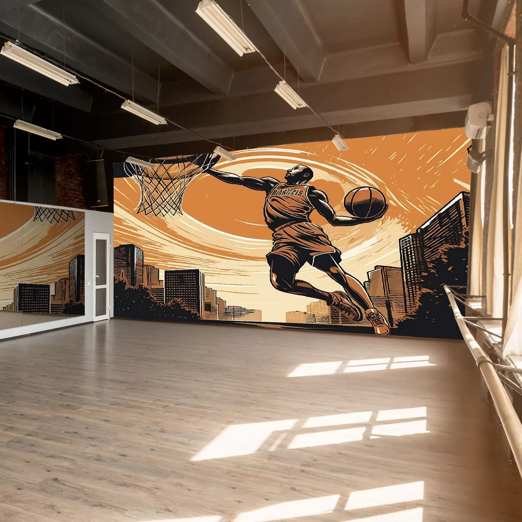 murales de pared Zambullida dinámica en un atardecer urbano u98692