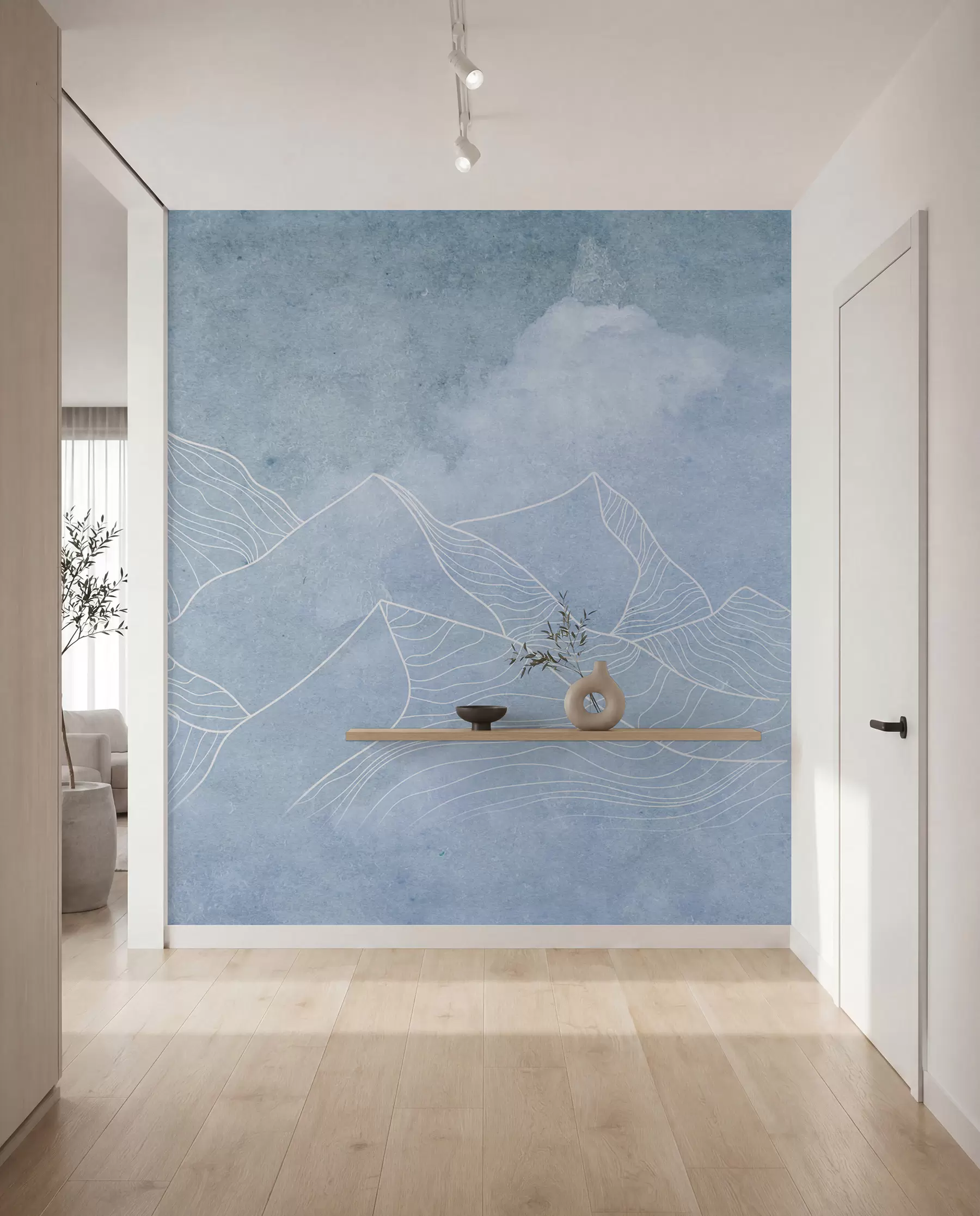 murales de pared Montañas serenas en suaves tonos azules u98839v1