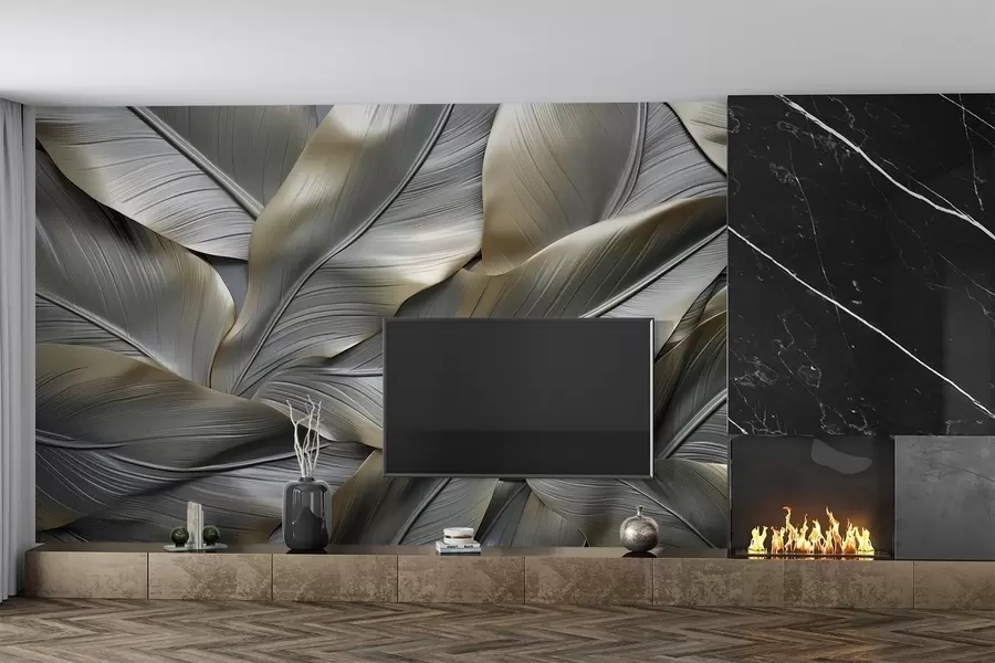 murales de pared Hojas de plátano volumétricas w08394