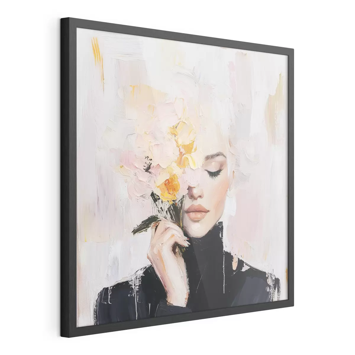 Poster Mujer abstracta con un ramo de flores en las manos con pinceladas f41355