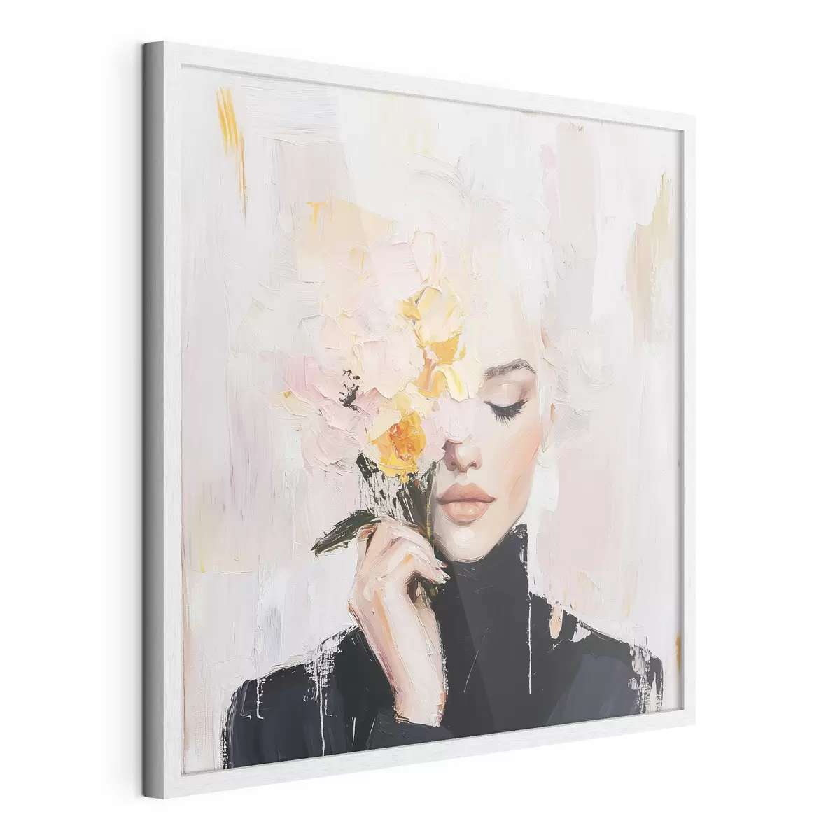 Poster Mujer abstracta con un ramo de flores en las manos con pinceladas f41355