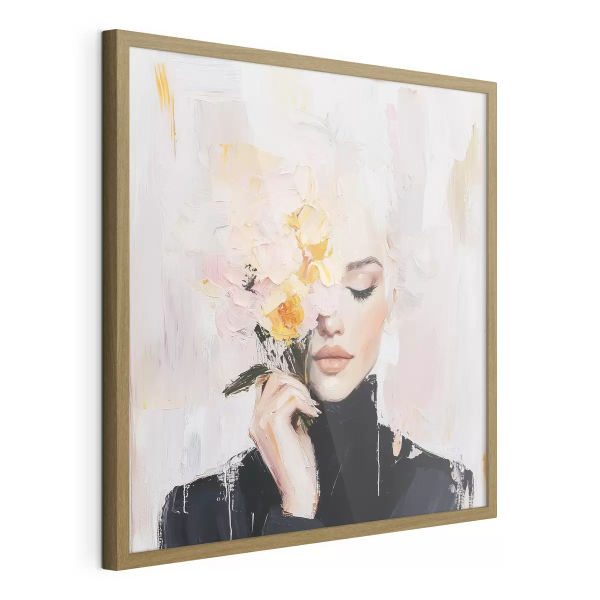 Poster Mujer abstracta con un ramo de flores en las manos con pinceladas f41355