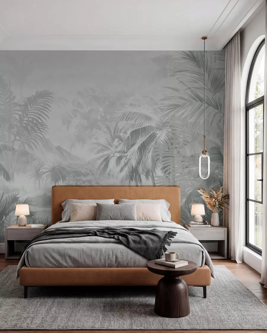 murales de pared Selva tropical en suaves tonos grises w01931v4