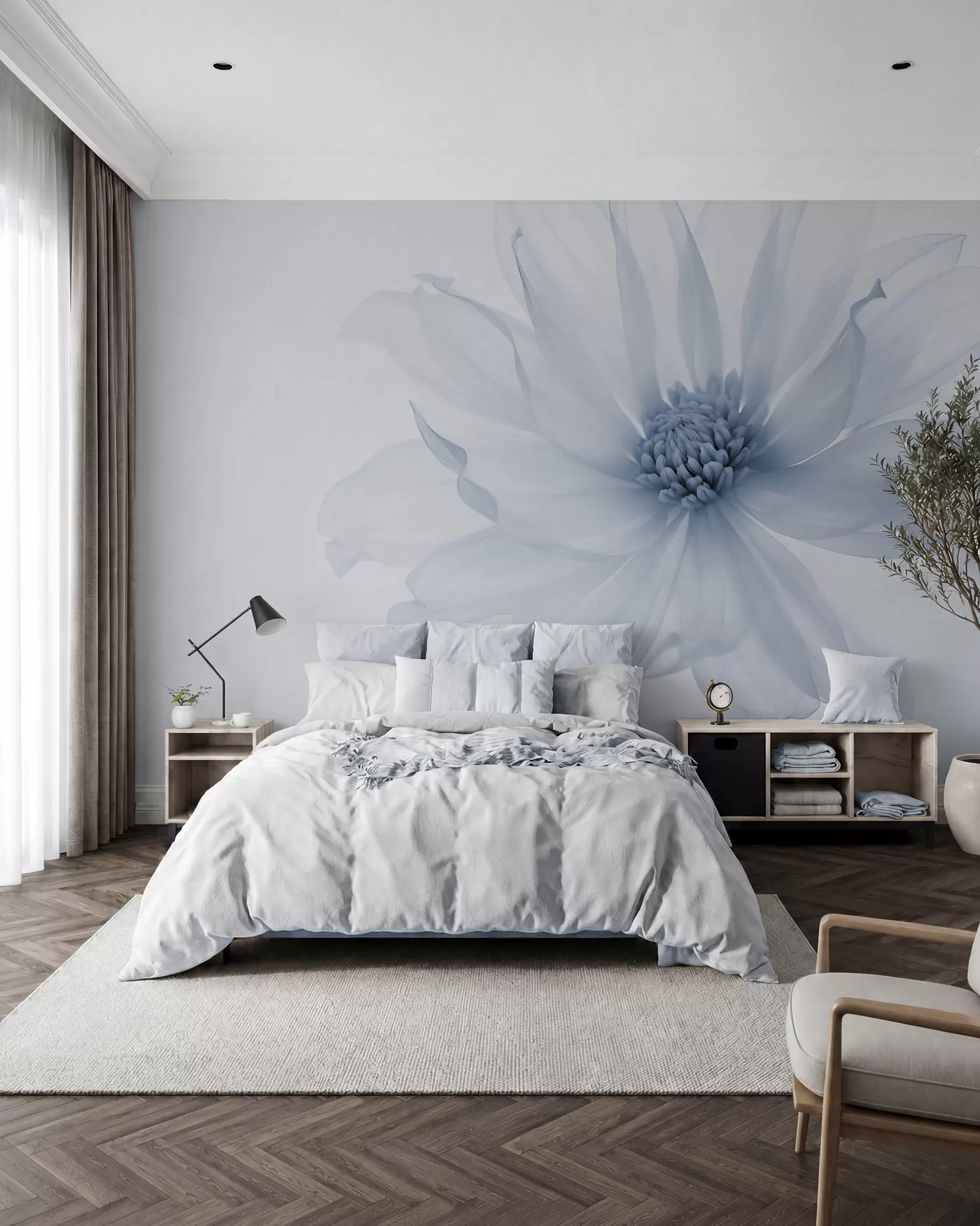 murales de pared Delicada flor azul sobre fondo claro w02077