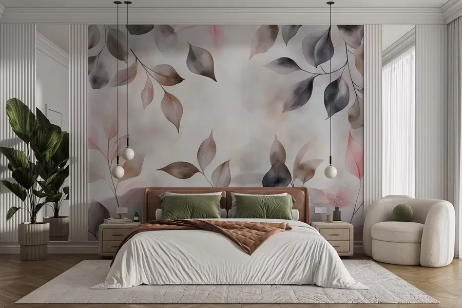 murales de pared Delicado follaje de acuarela w02069v1