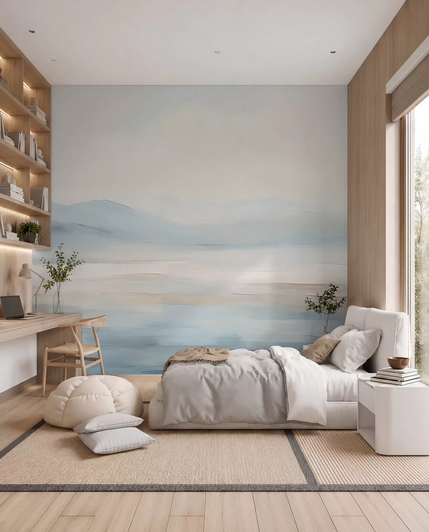 murales de pared Orilla del lago en acuarela w02113