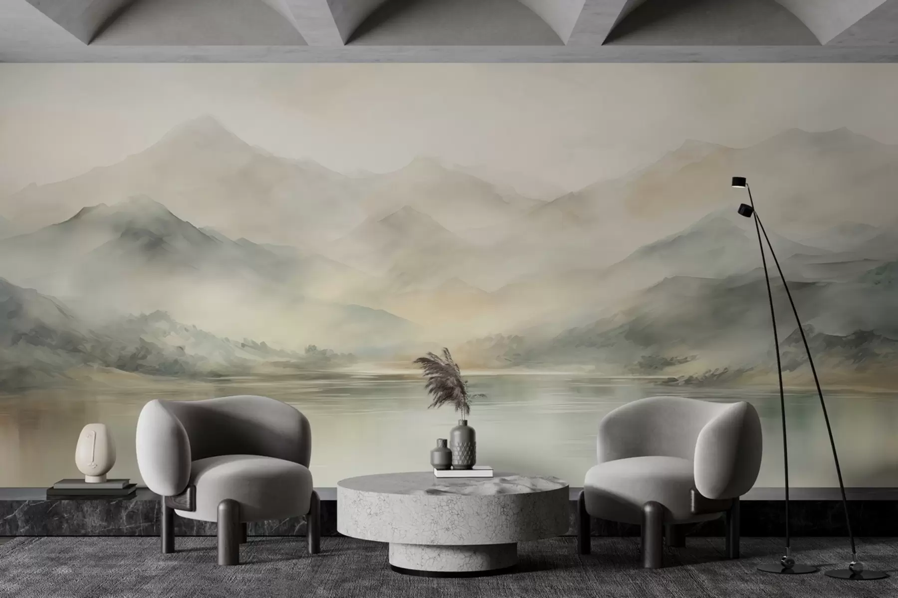 murales de pared Paisaje de montaña pintado a la acuarela w02115