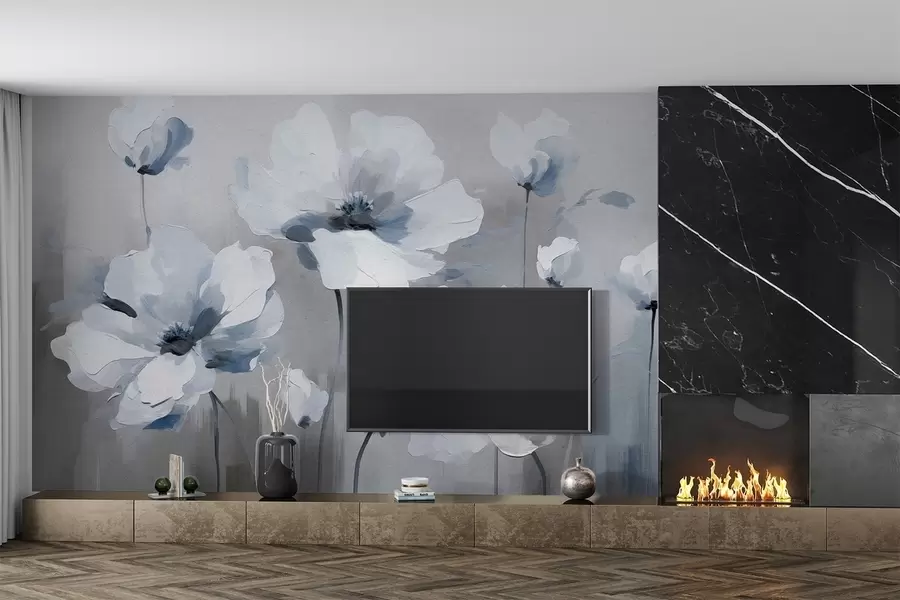 murales de pared Flores pintadas al óleo sobre un muro de hormigón w02120v1