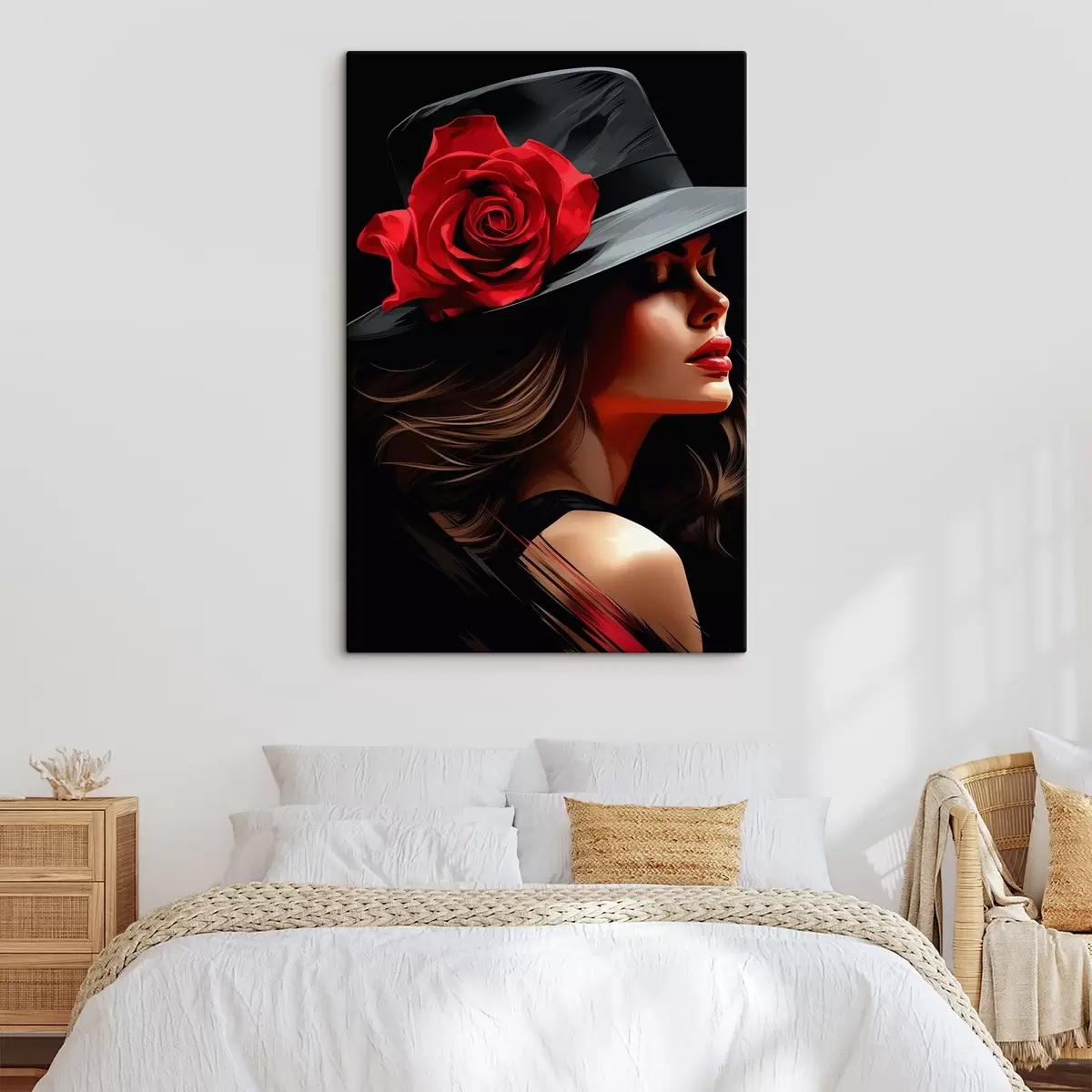 murales de pared Ilustración chica con sombrero con una hermosa rosa chic s41546