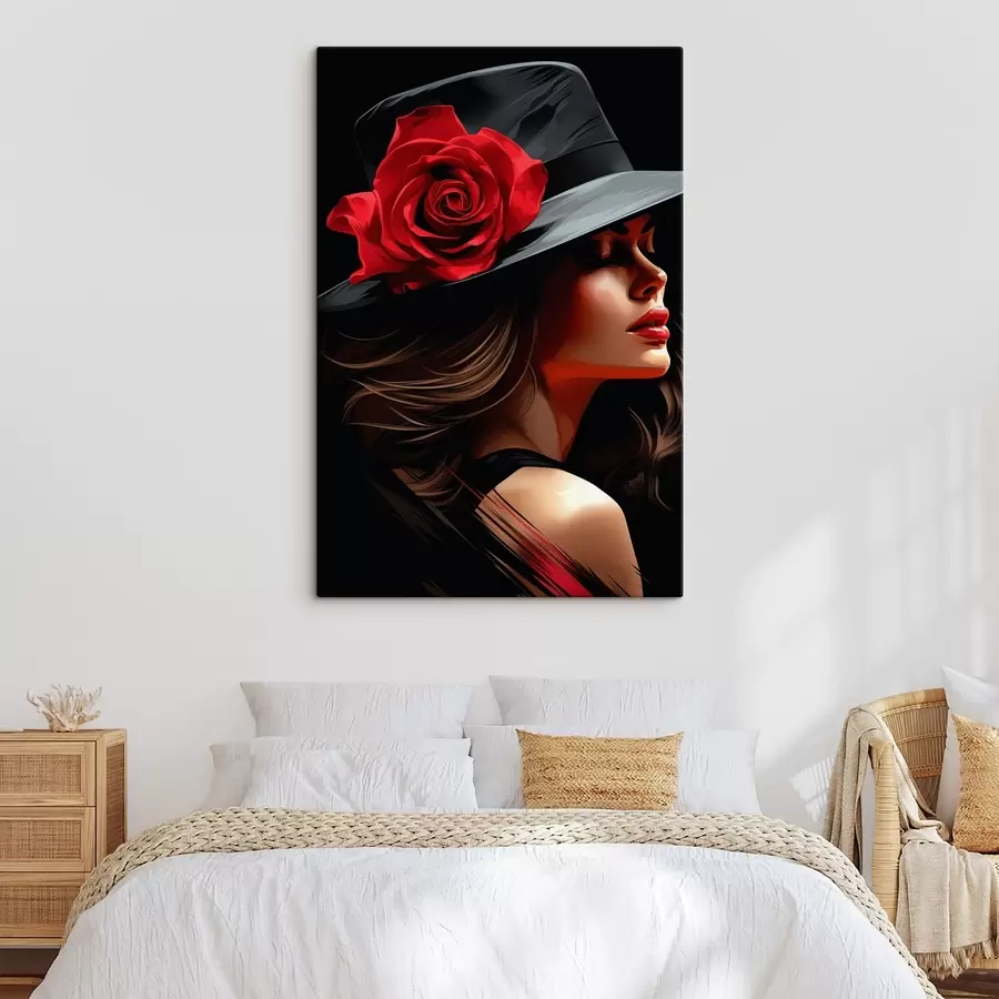 murales de pared Ilustración chica con sombrero con una hermosa rosa chic s41546