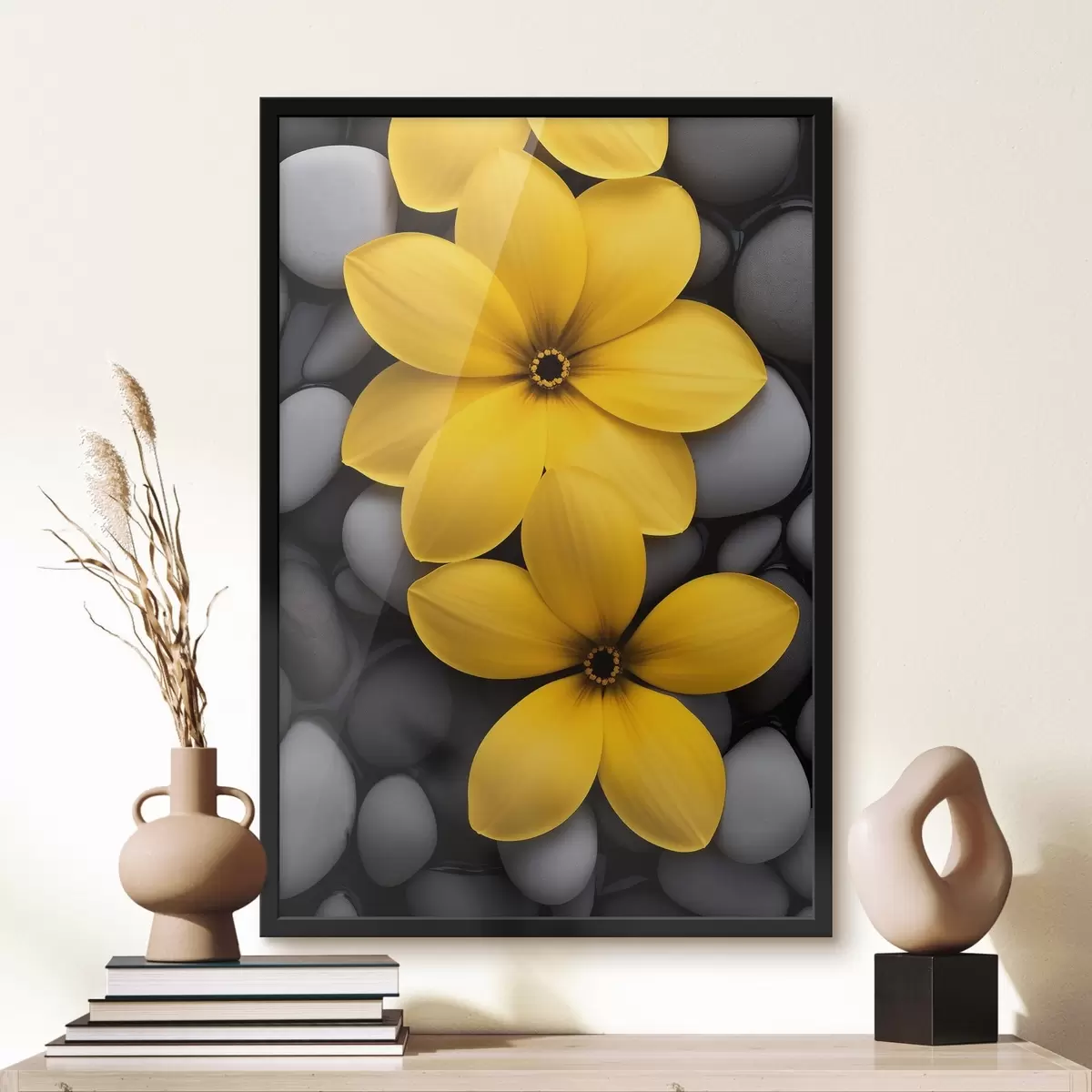 Poster Flores amarillas sobre una piedra f41547