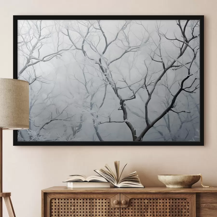 murales de pared Ramas de árbol en escarcha, minimalismo f41469