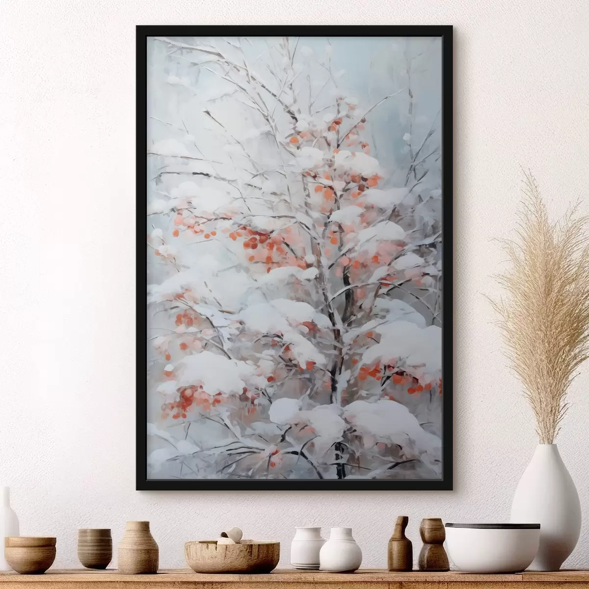 Poster Árbol con bayas bajo la nieve f41477