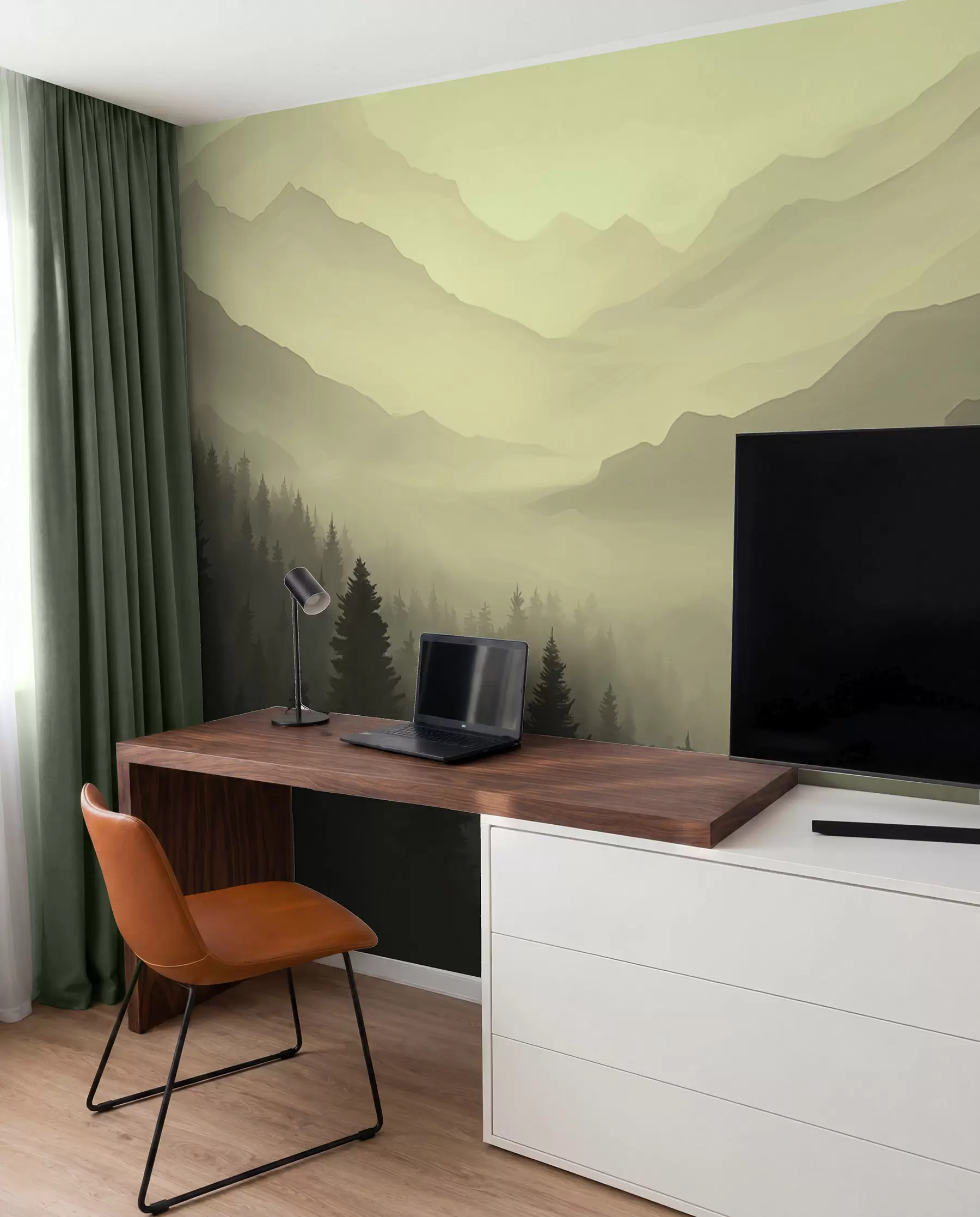 murales de pared Bosques y montañas en tonos verdes w02186v1