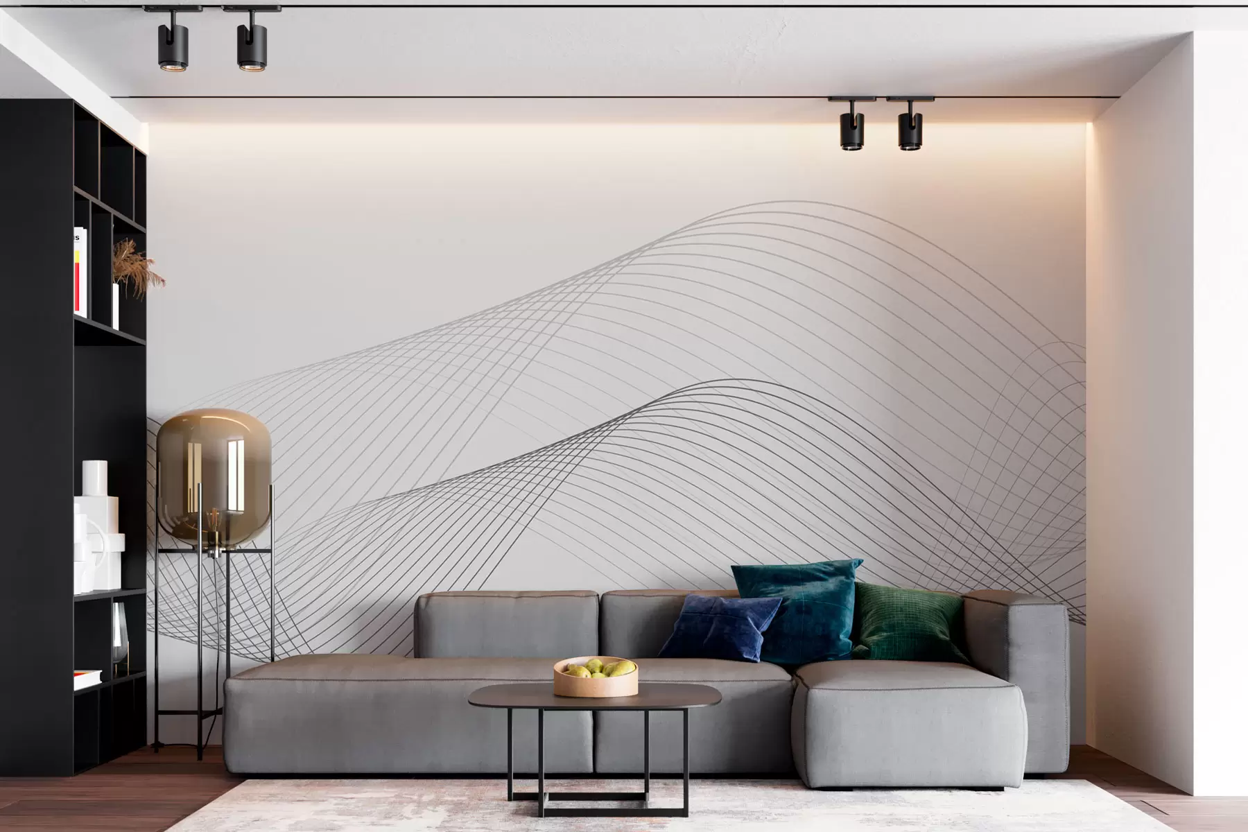 murales de pared Elegantes ondas en diseño monocromo w00893