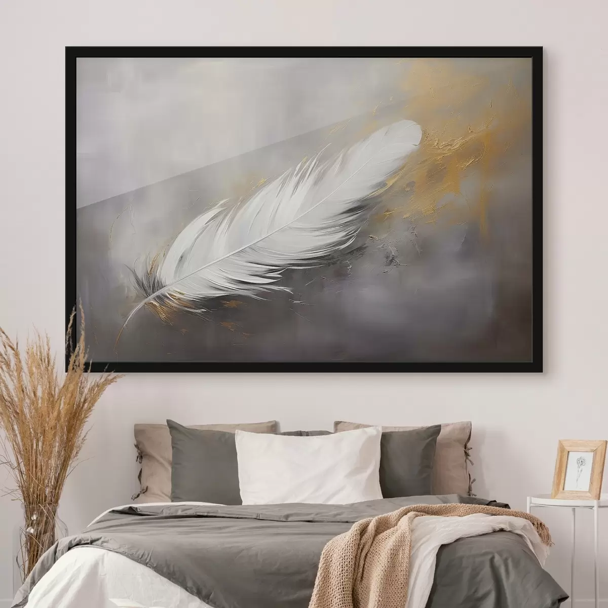 Poster Pluma blanca sobre fondo gris f41557