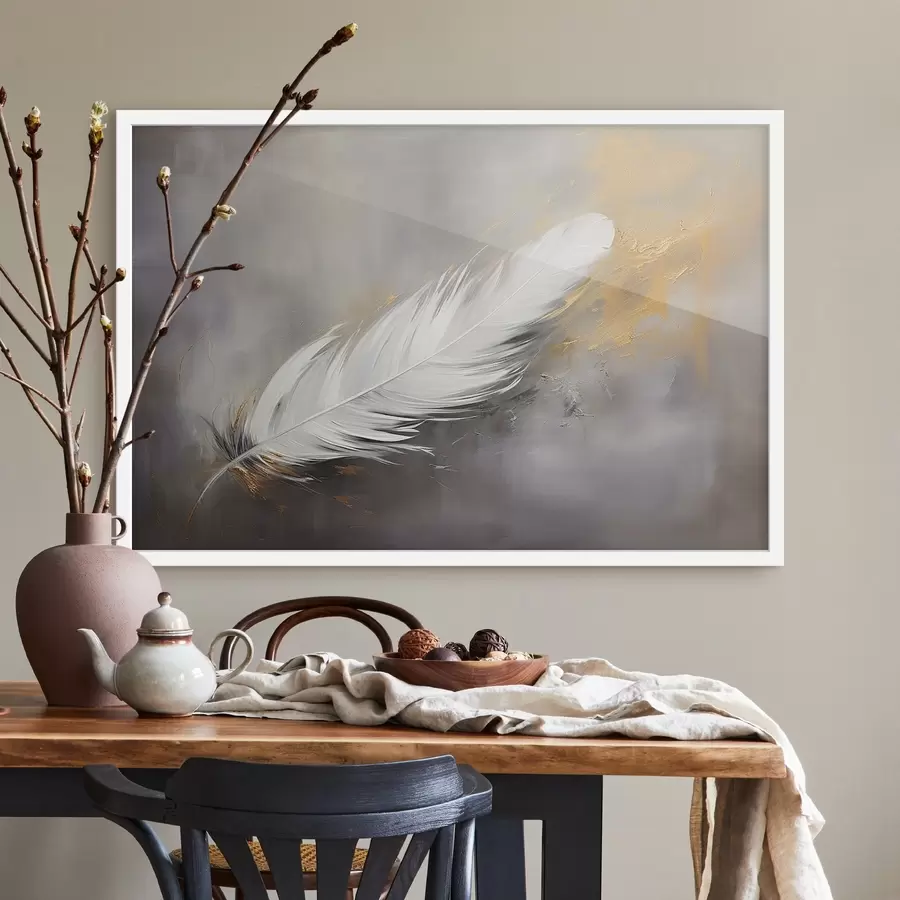 murales de pared Pluma blanca sobre fondo gris f41557