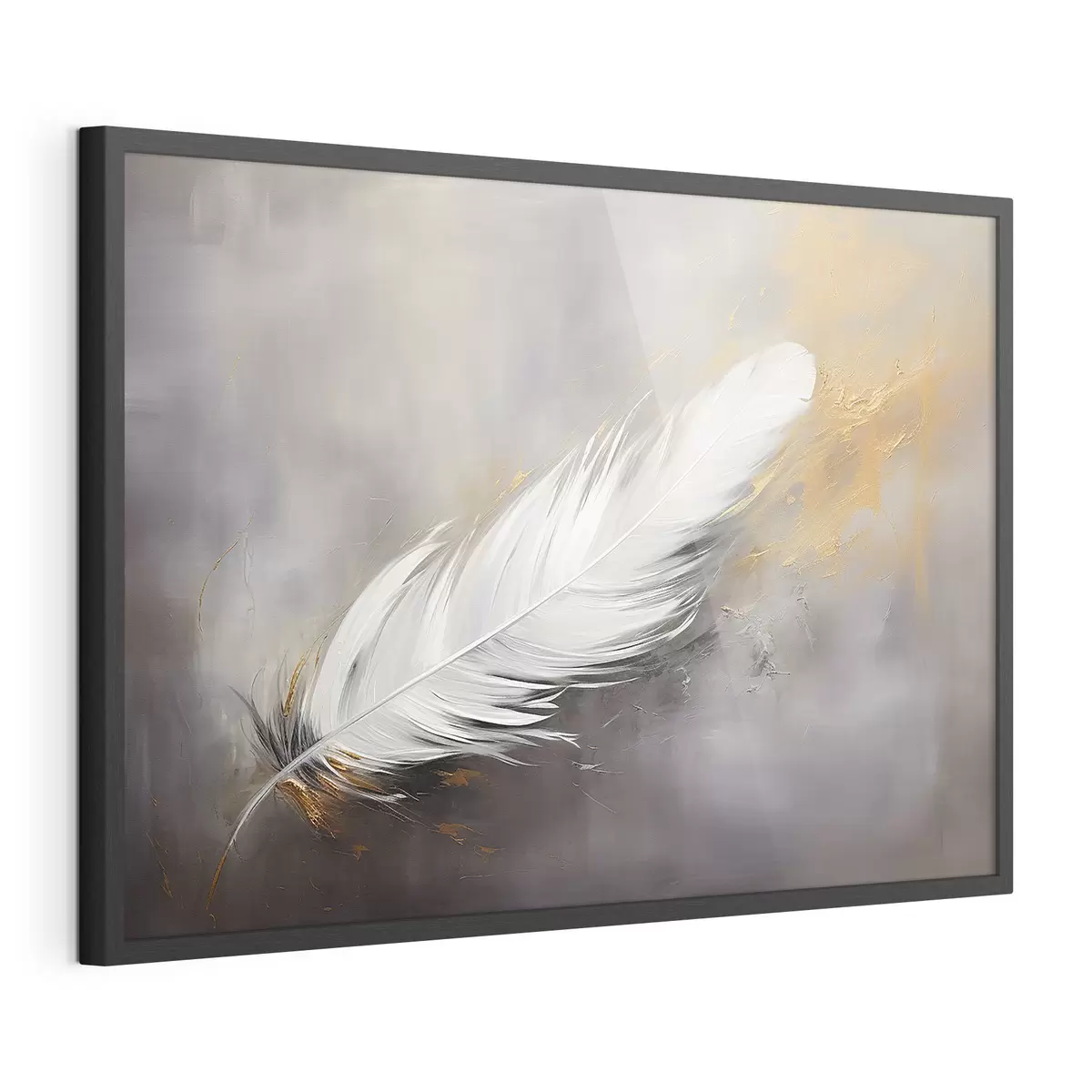 Poster Pluma blanca sobre fondo gris f41557