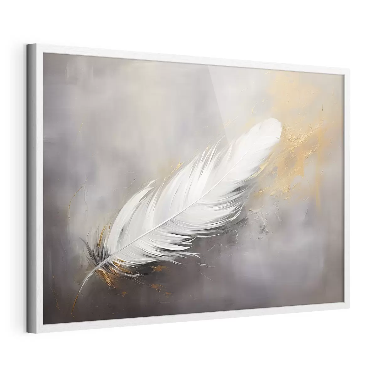 Poster Pluma blanca sobre fondo gris f41557