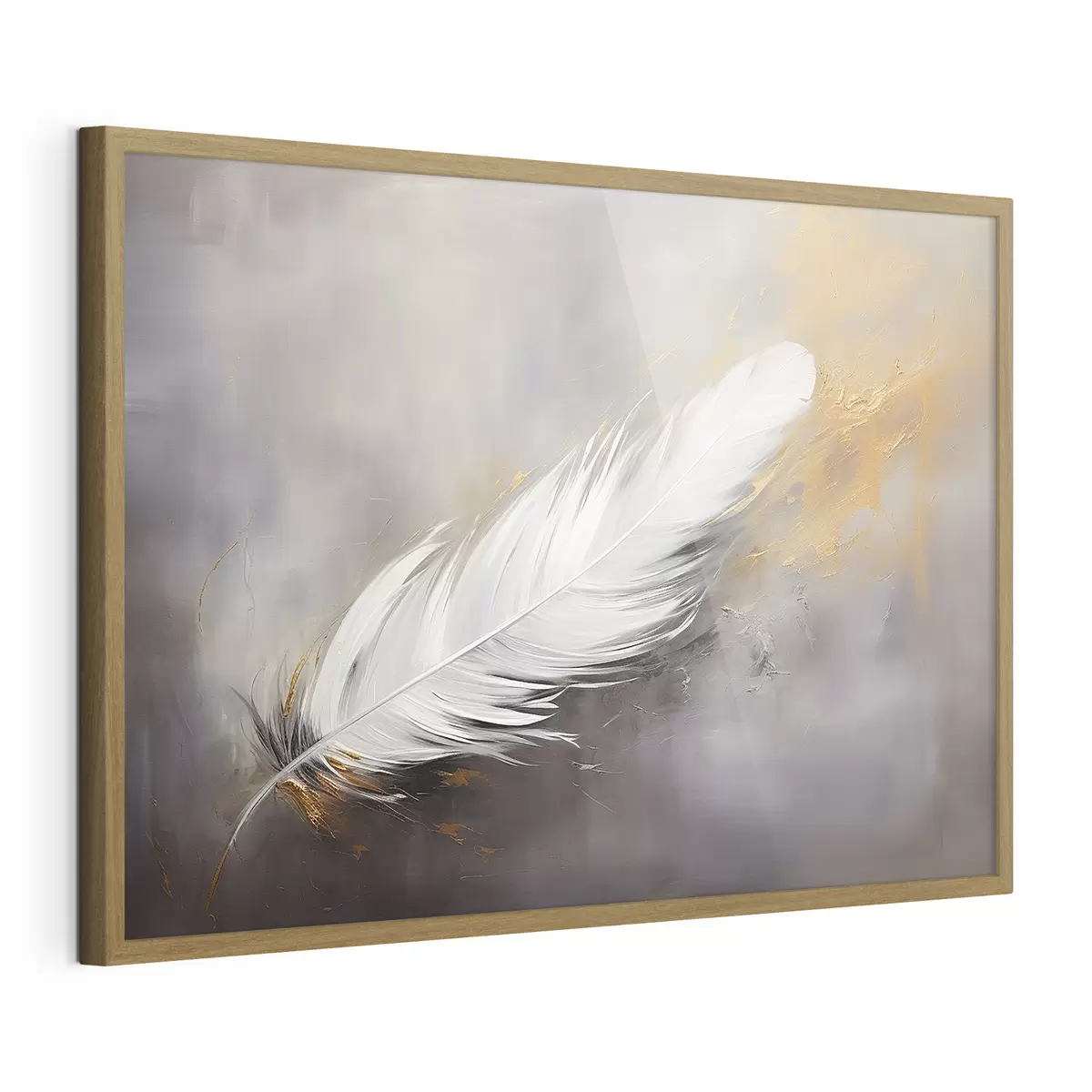 Poster Pluma blanca sobre fondo gris f41557