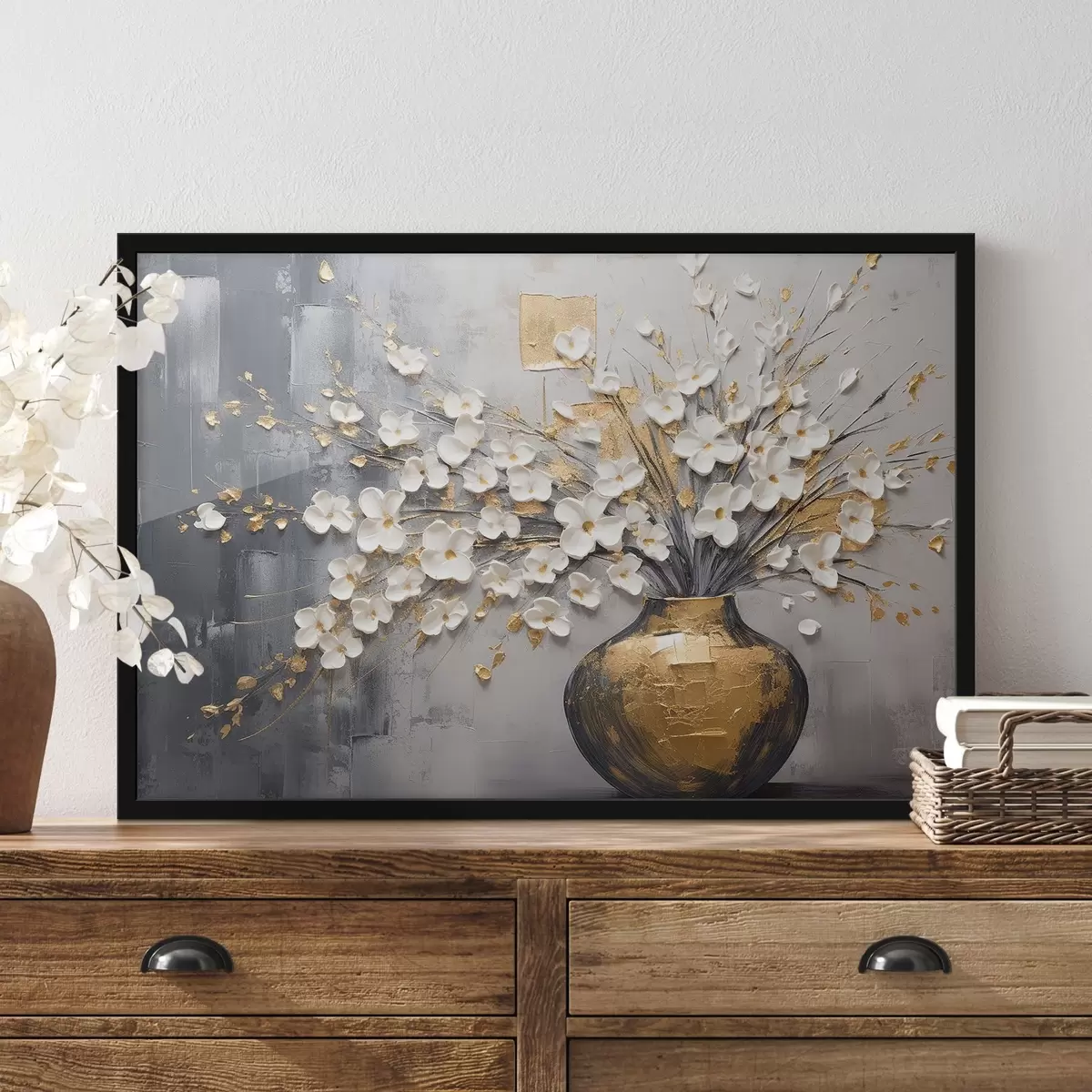 Poster Volumétrico pequeñas flores de luz en un florero, la imitación de la pintura al óleo f41558