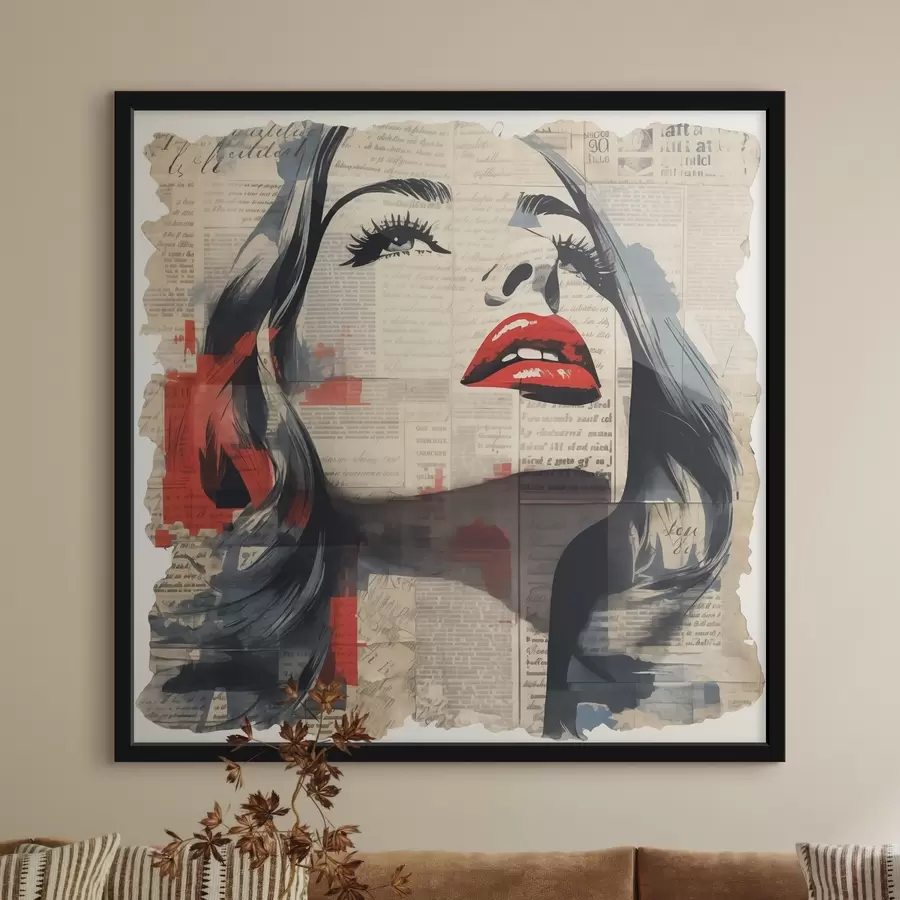 murales de pared Retrato de una chica en un periódico viejo en estilo collage f41619