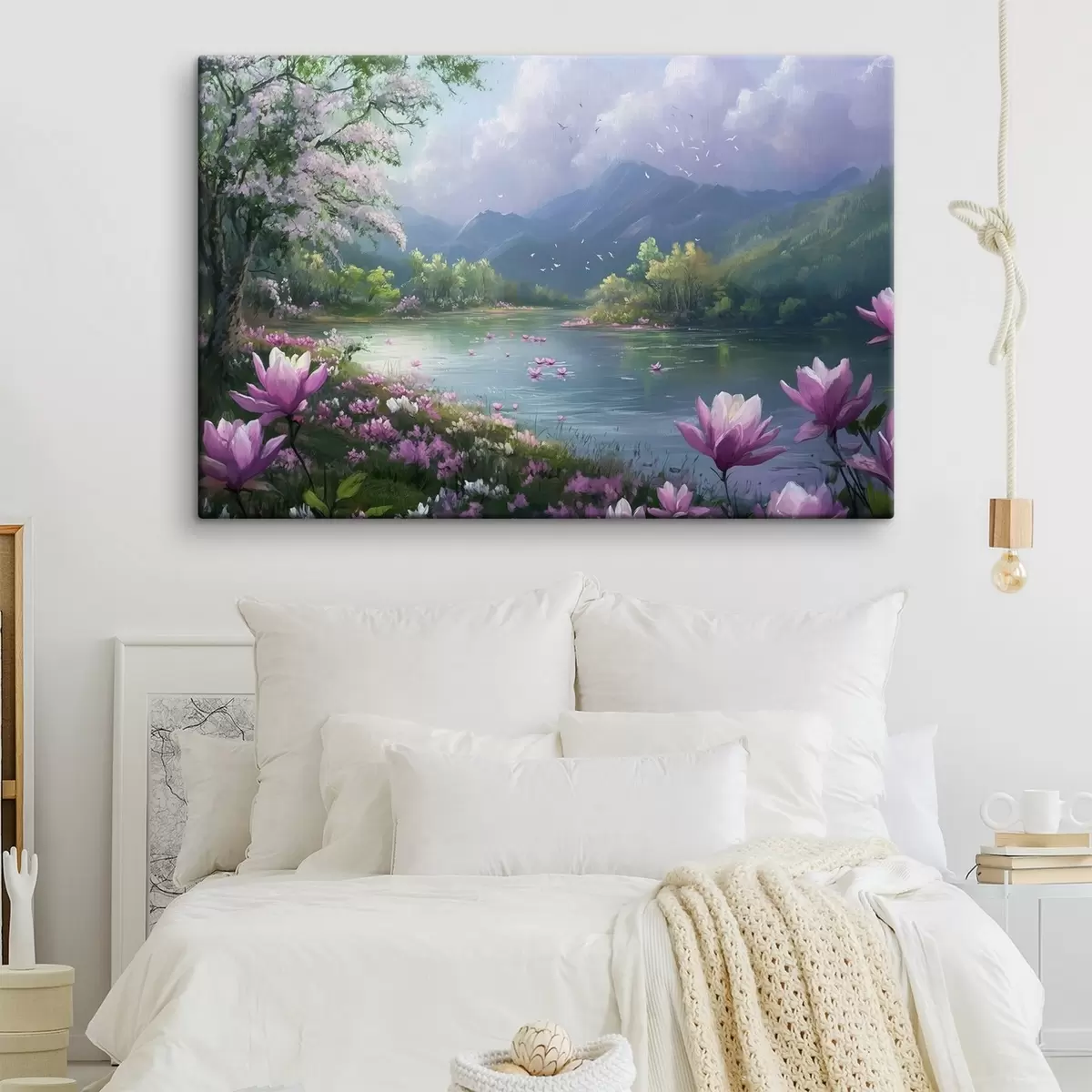 murales de pared hermoso lago entre las montañas s41629