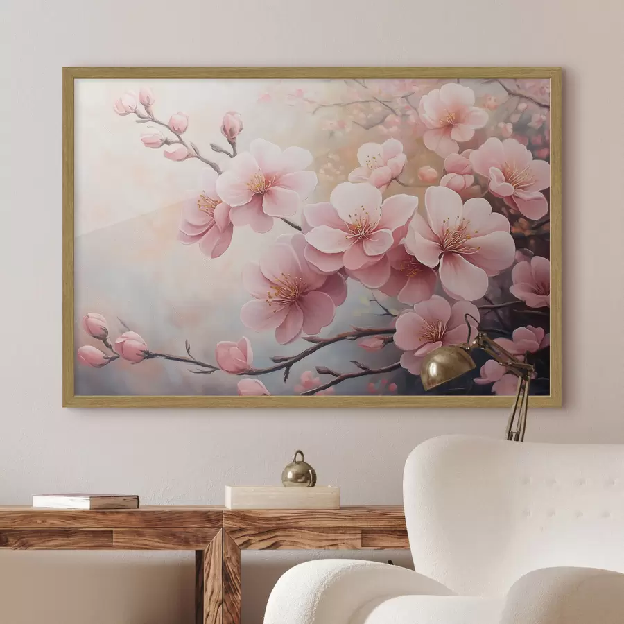 murales de pared ramas con flores rosas f41628