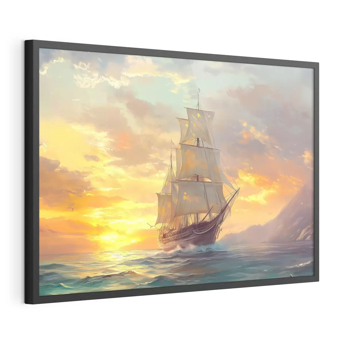 Poster barco en alta mar al amanecer f41633