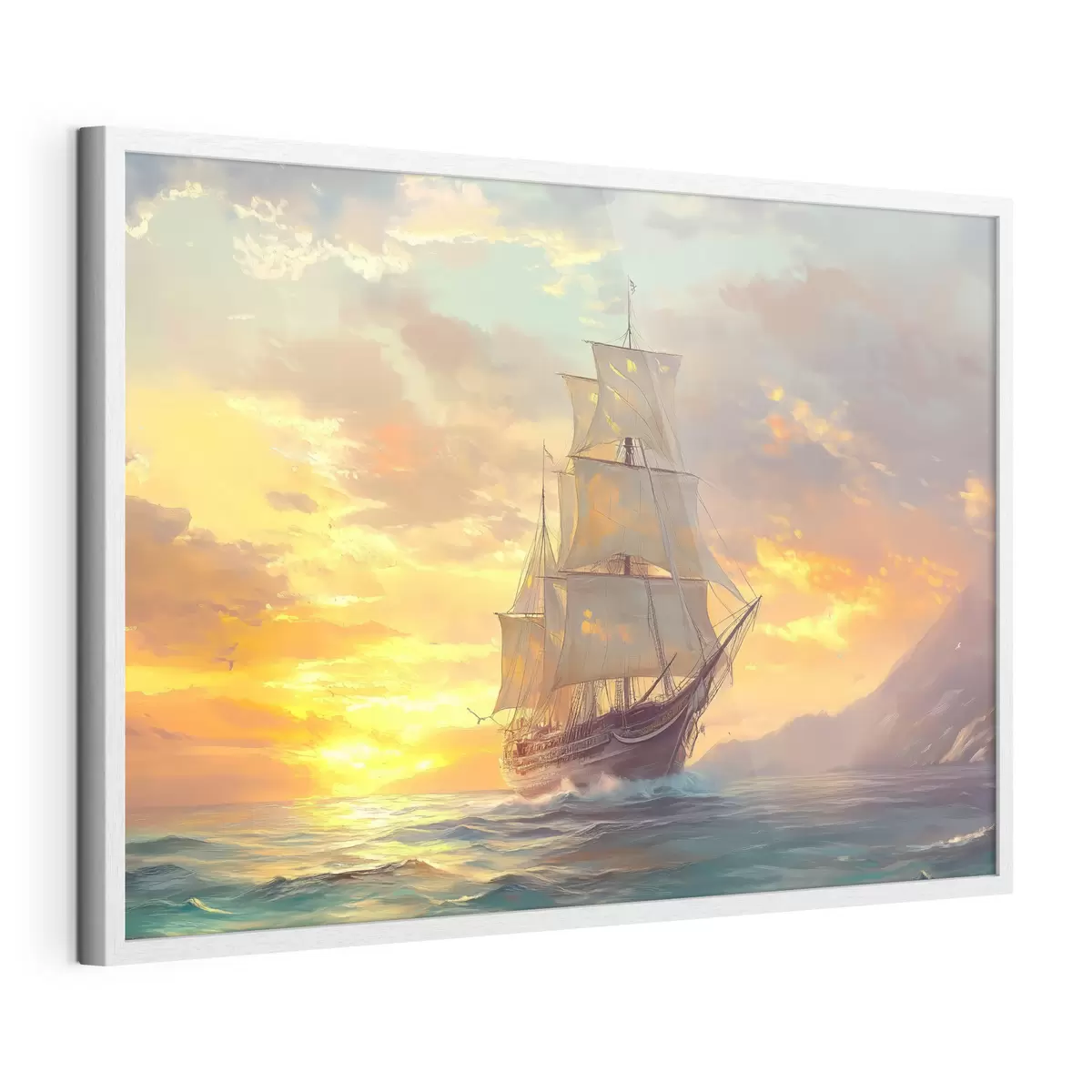 Poster barco en alta mar al amanecer f41633
