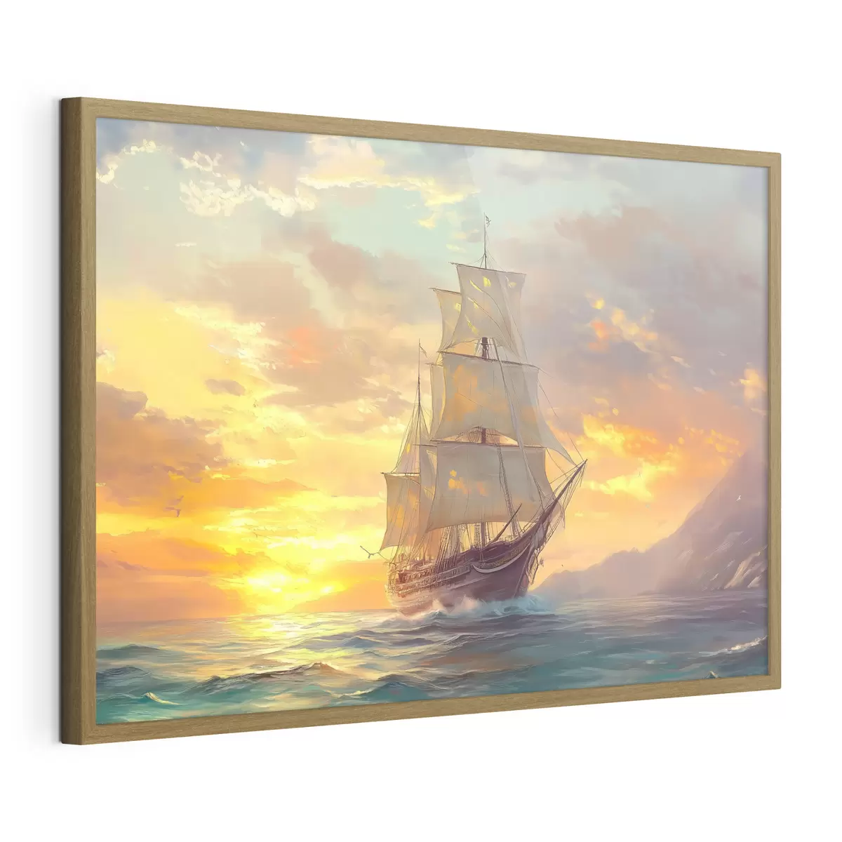 Poster barco en alta mar al amanecer f41633