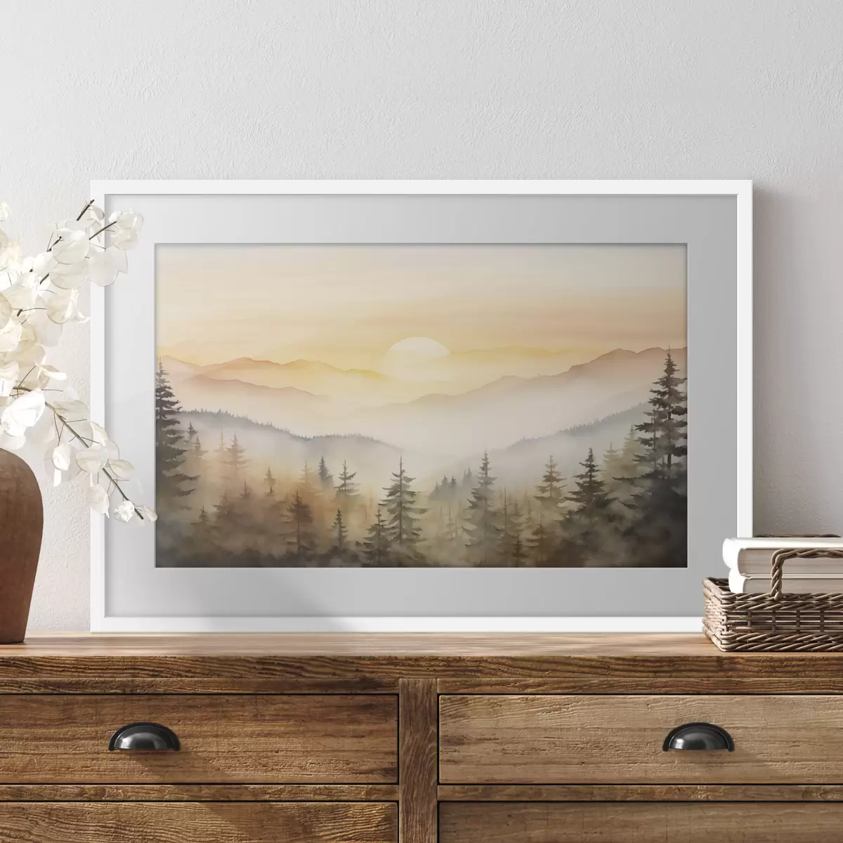 Poster Sol sobre cumbres de pinos f41645