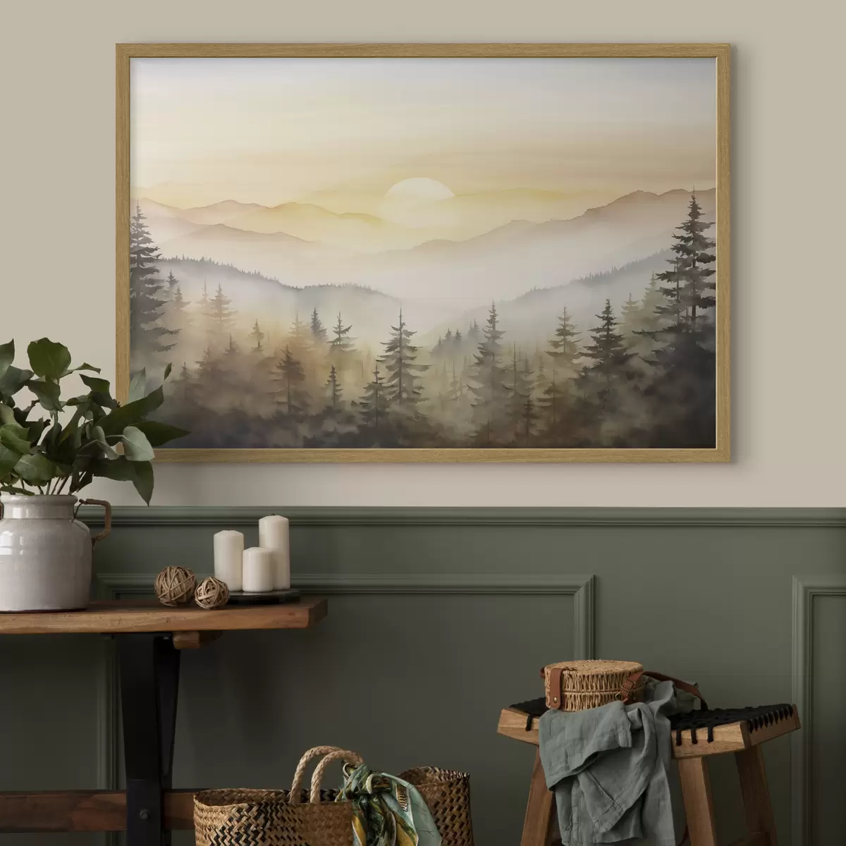 Poster Sol sobre cumbres de pinos f41645